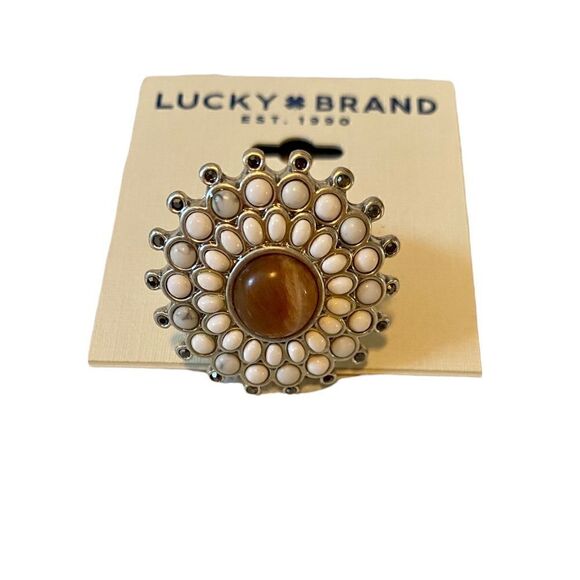 Lucky Brand NWT Gorgeous Statement Ring w/ thick silver toned band. Size 7 - Picture 4 of 6